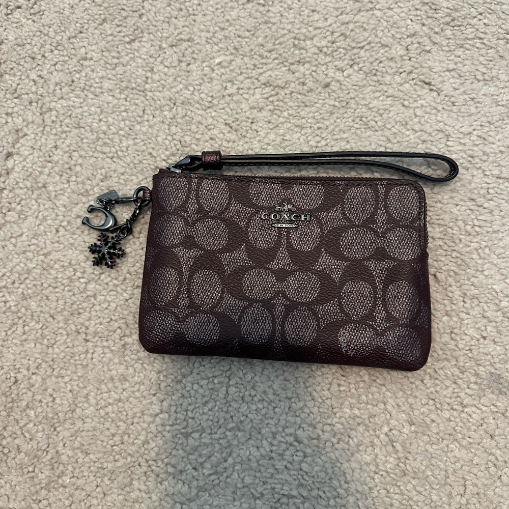 Coach Maroon Wristlet with Signature Pattern